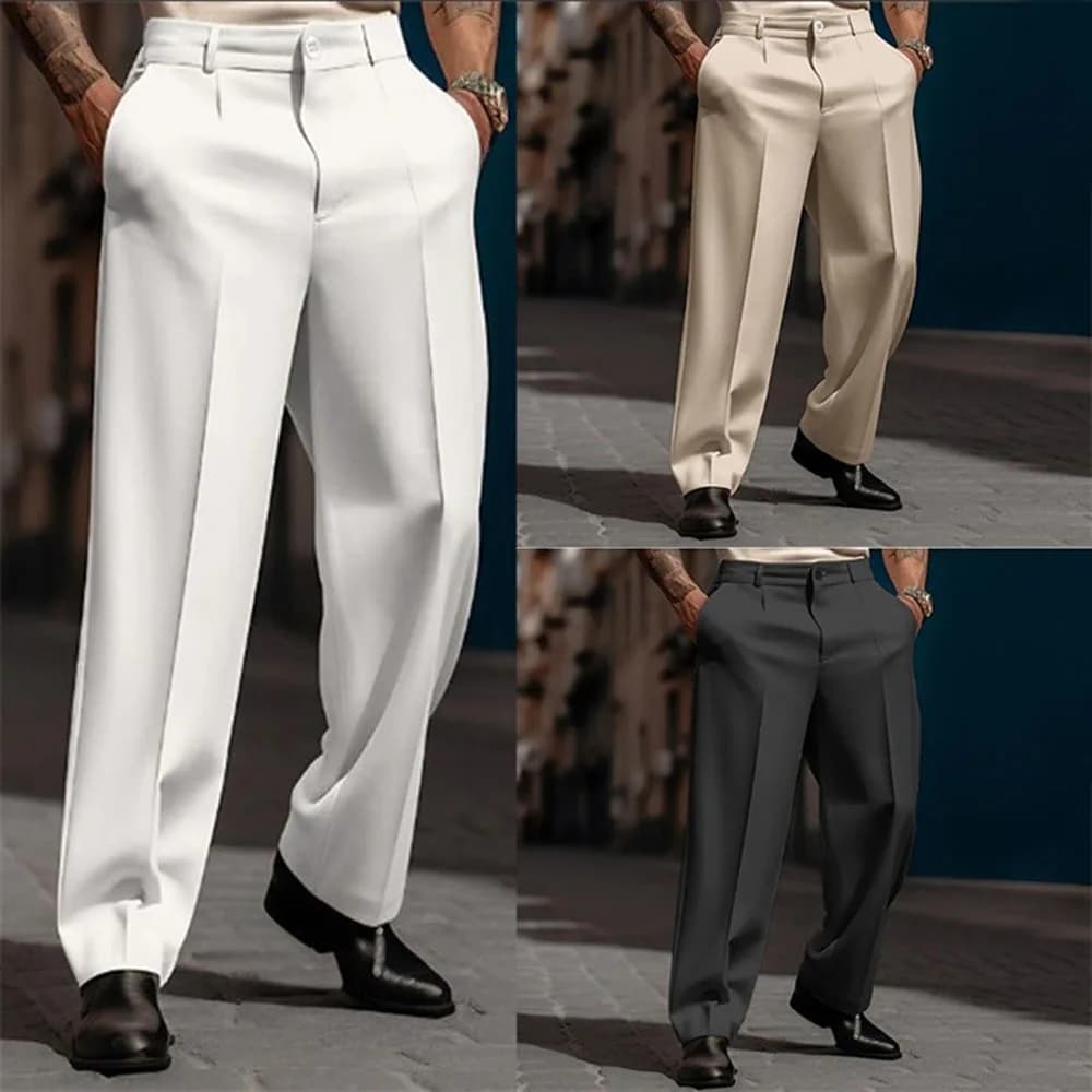 Pantalones de traje holgados informales de cintura alta para hombre, pantalón transpirable, versátil, cómodo, Retro, Color sólido, novedad de 2024