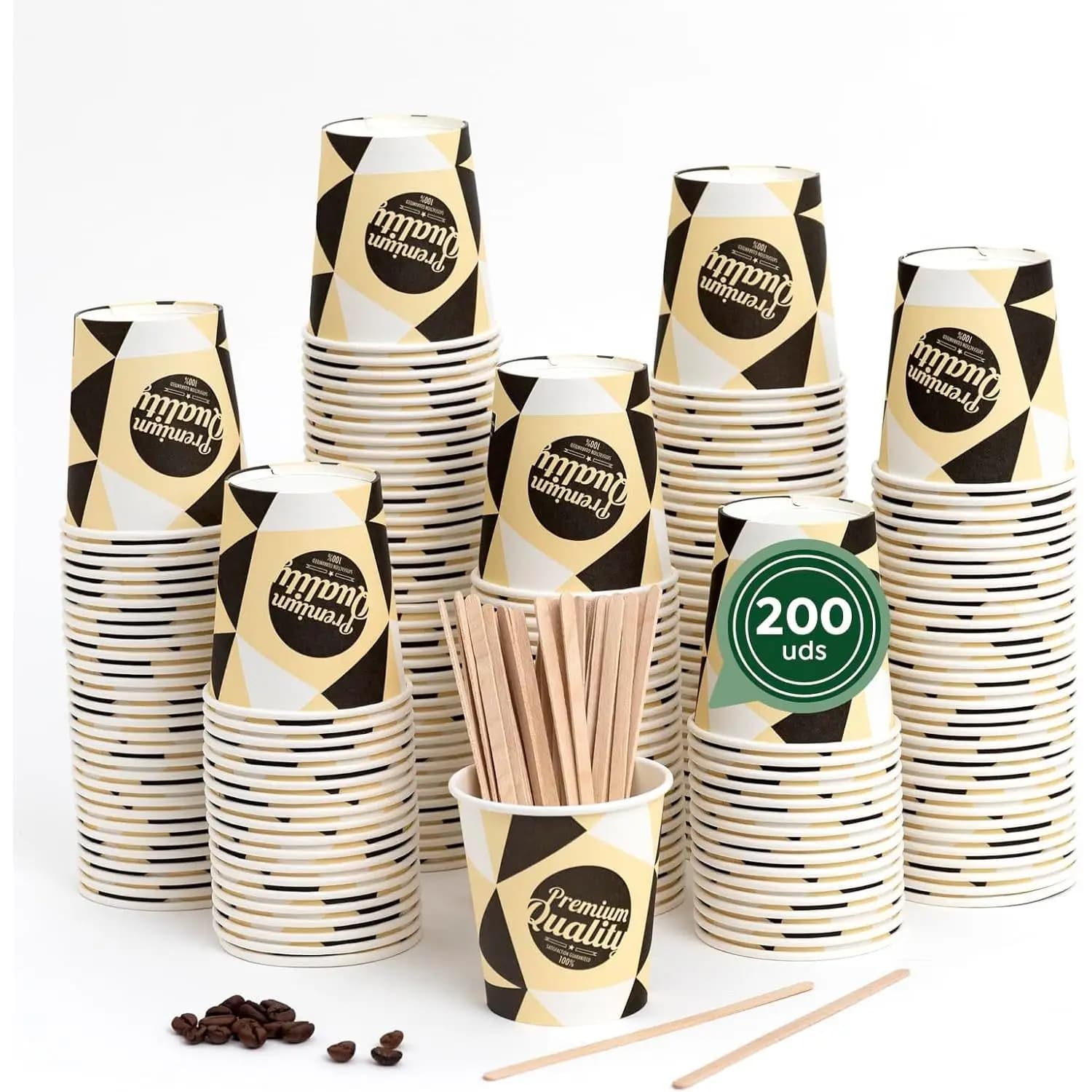 C.A | Vasos de Cartón Café ☕ | Desechables con Paletina | Aptos para Bebidas Calientes y Frías | Biodegradables