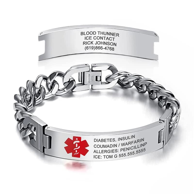 Pulseras de emergencia personalizadas para mujeres y hombres, información de alerta médica grabada personalizada, pulseras de identificación