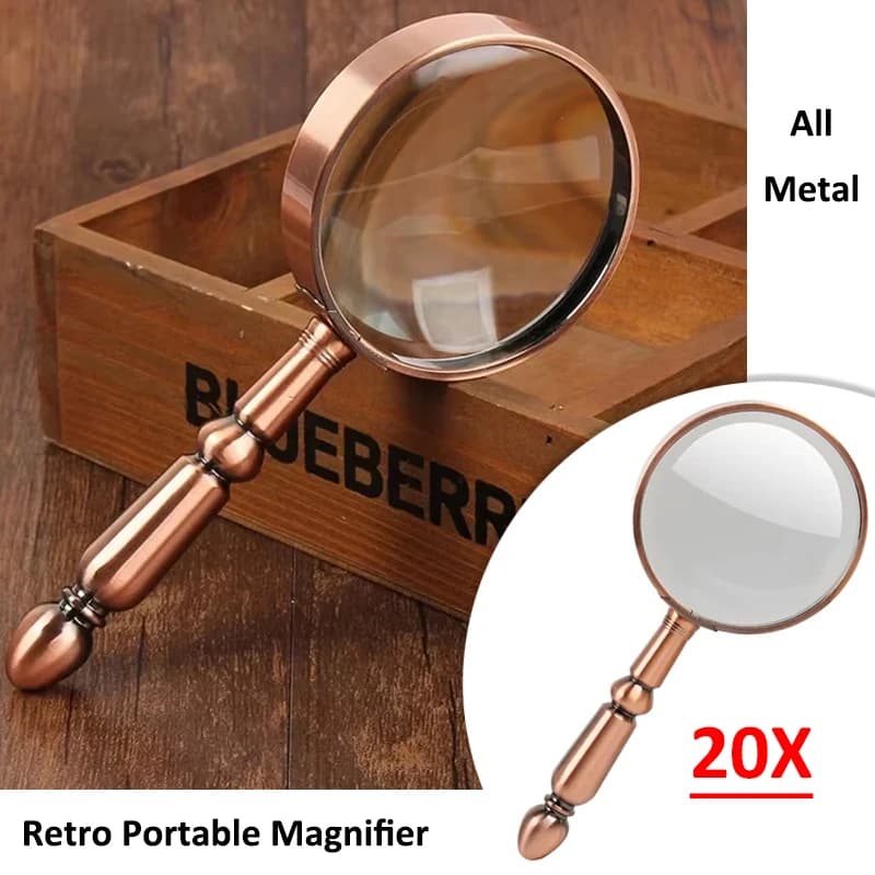 Lupa Retro totalmente metálica 20X, lupa óptica portátil, lupa de reparación de joyas, lupa antigua, lupa de lectura para personas mayores
