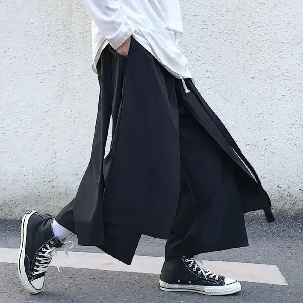Pantalones falsos de dos piezas para hombre, pantalón holgado de pierna ancha, ropa de calle recta informal, Hip-Hop, primavera y otoño