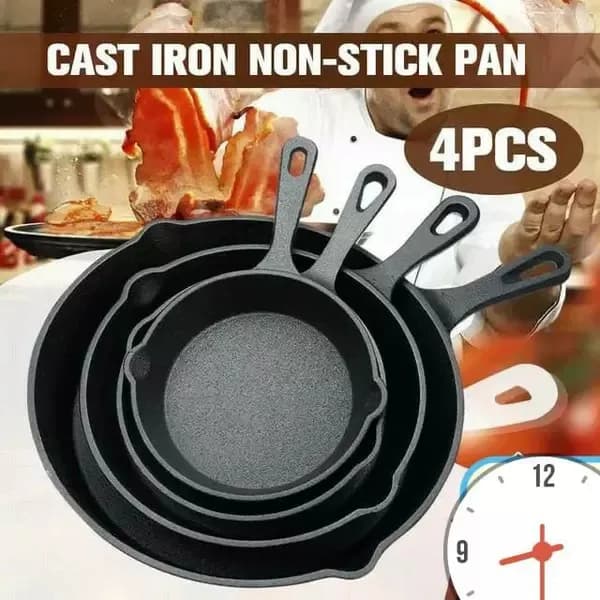 4 piezas/1 pieza Sartén de hierro fundido o Olla de hierro antiadherente para omelette, sartén para bistec doméstica, cacerola para estufa de gas e