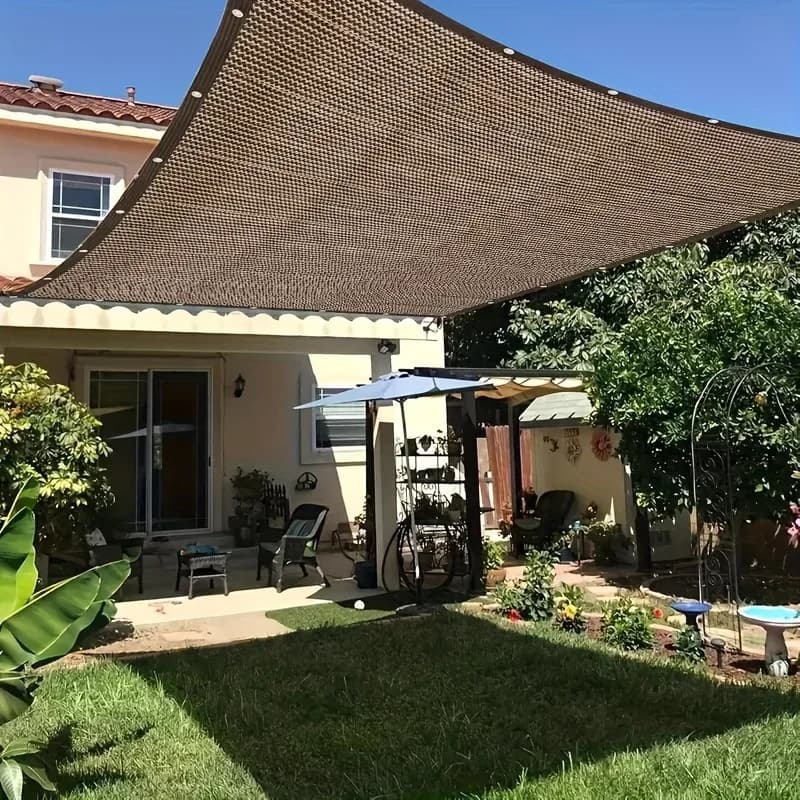 1 unidad de tela de sombra de PE marrón con protección UV de 2*3/3*4m, red solar duradera para exteriores con ojales para viajes, Picnics y piscina