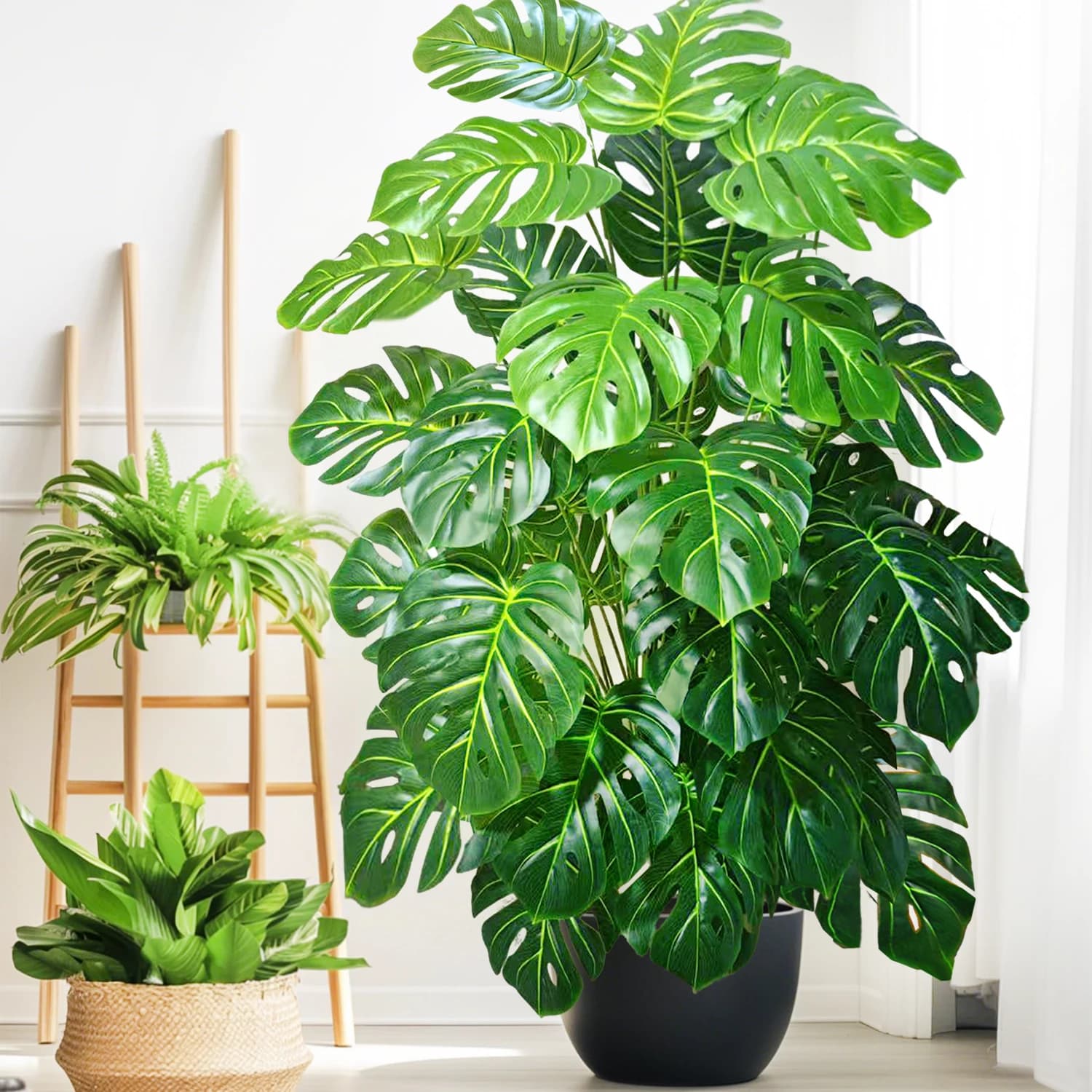 Planta Monstera Artificial de 40-108cm/42,5 pulgadas, palmera falsa, hoja de tortuga de plástico, planta verde para decoración del hogar, jardín,