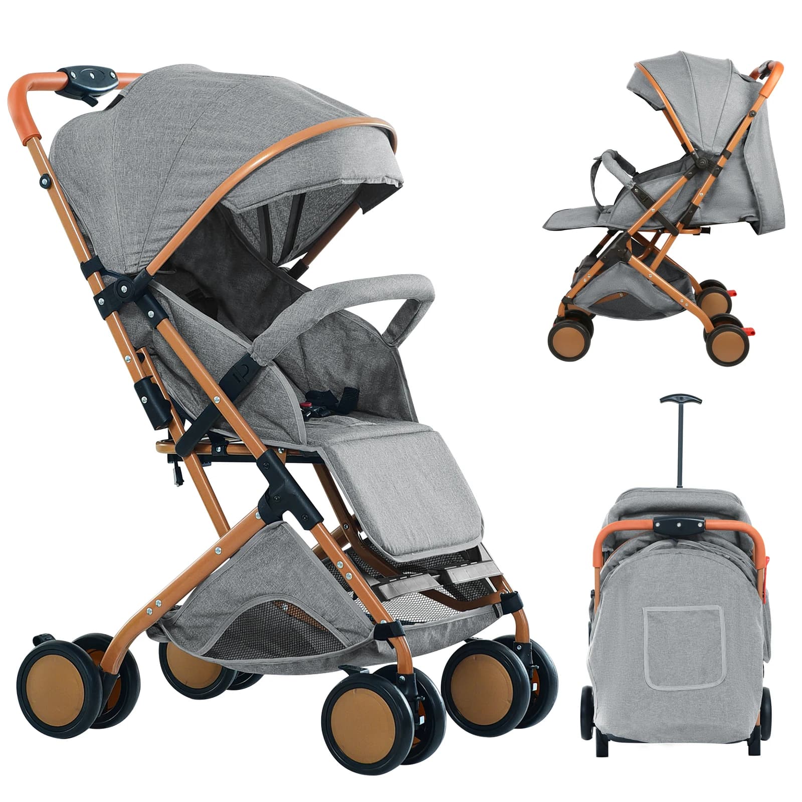 Cochecito de bebé, carrito con mosquitera, hasta 20 kg, con cesta de almacenamiento, 4 ruedas, cochecito plegable, cochecito portátil para mascotas
