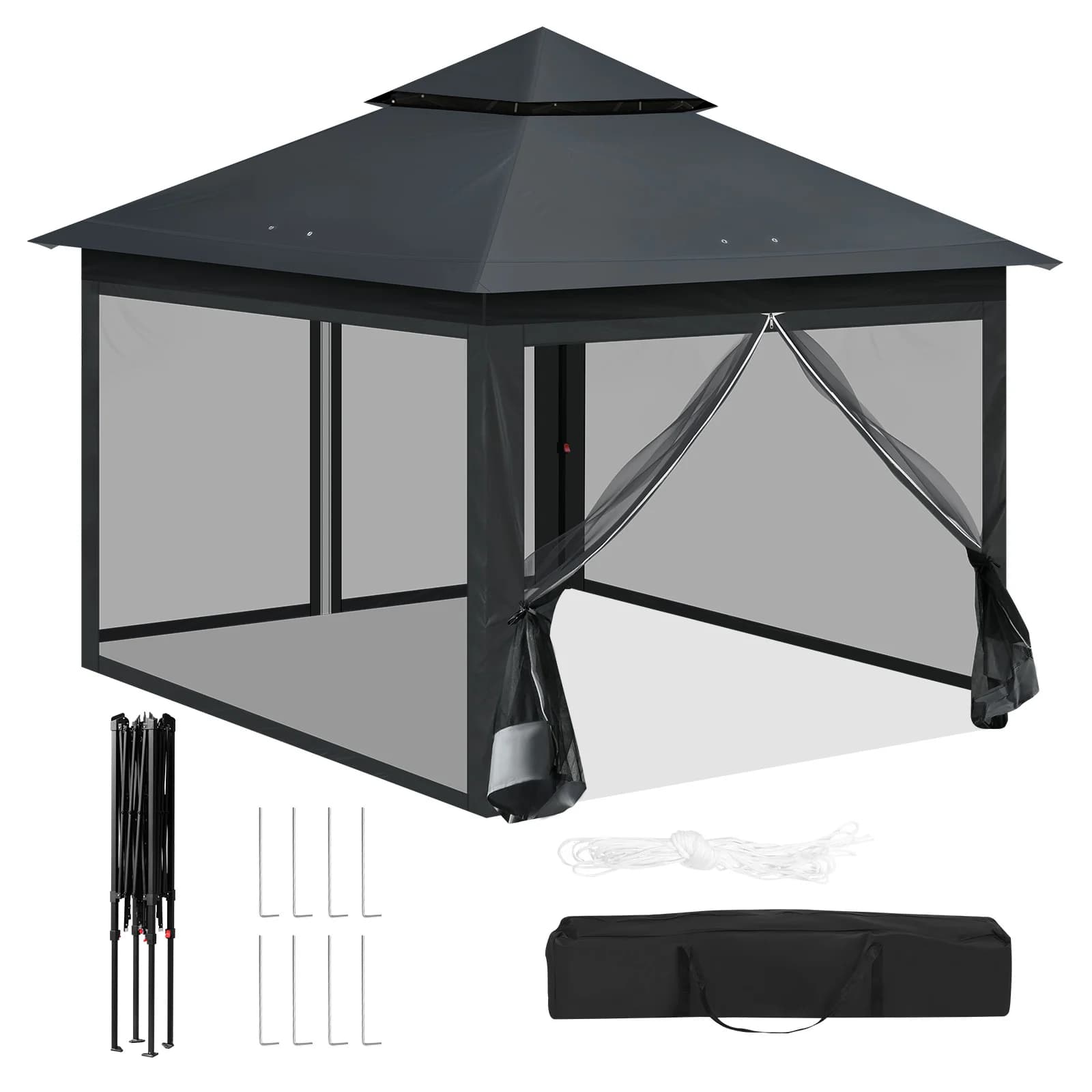 WOLTU Gazebo Plegable de 3x3m con Altura Ajustable, Toldo de Jardín con Mosquitera, Carpa para Fiestas con Protección UV y Bolsa de Transporte para