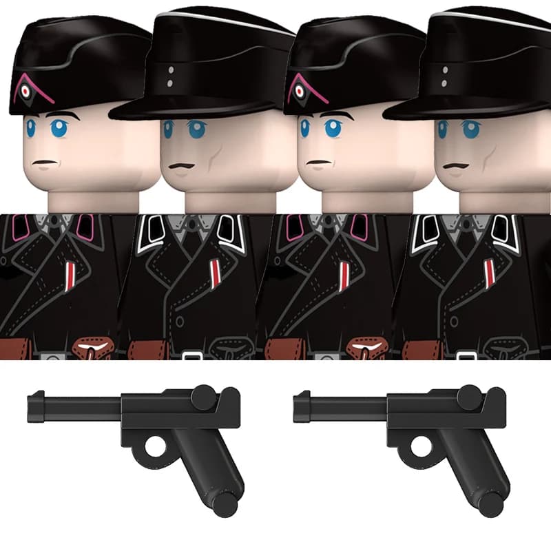 Figuras militares de la Segunda Guerra Mundial, tropas blindadas alemanas, bloques de construcción, tanque, soldados, comandante, guerrero, armas,