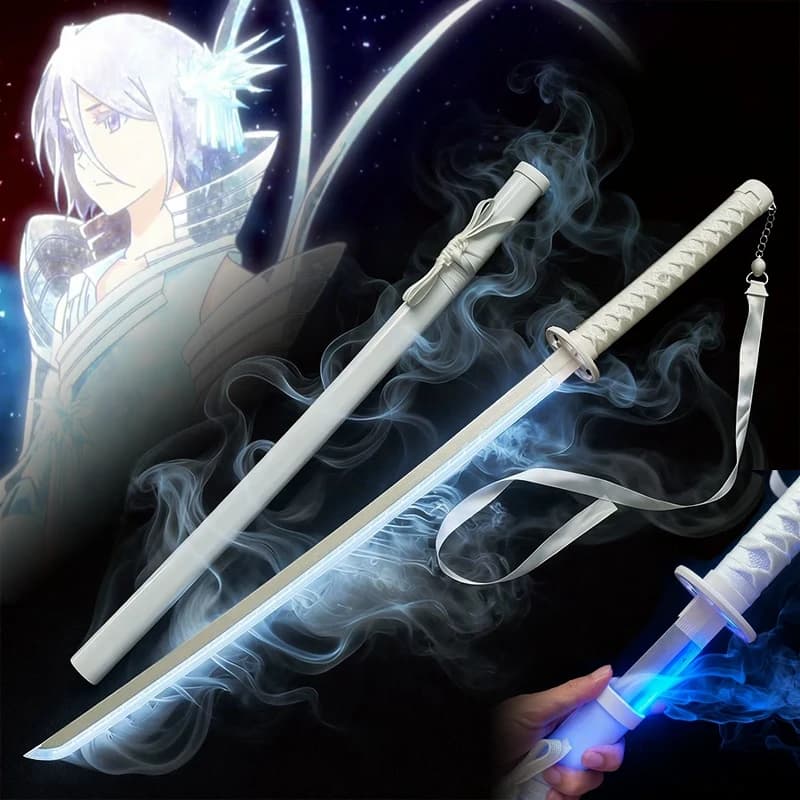 Espada Katana Rukia de Vapor de 40 Pulgadas, Espada Luminosa de Anime Bleach, Katana Japonesa de Tamaño Real, Katana Samurai Original con Luces LED,