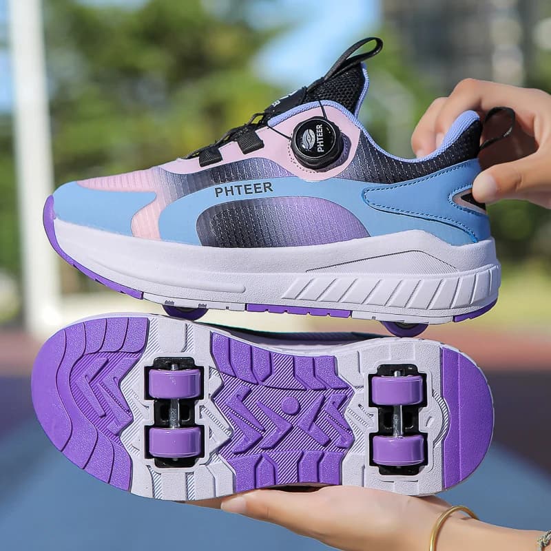 Zapatos de patinaje sobre ruedas de dos ruedas para niños con palo mágico ligero, zapatos para caminar con ruedas desmontables, zapatos de patín