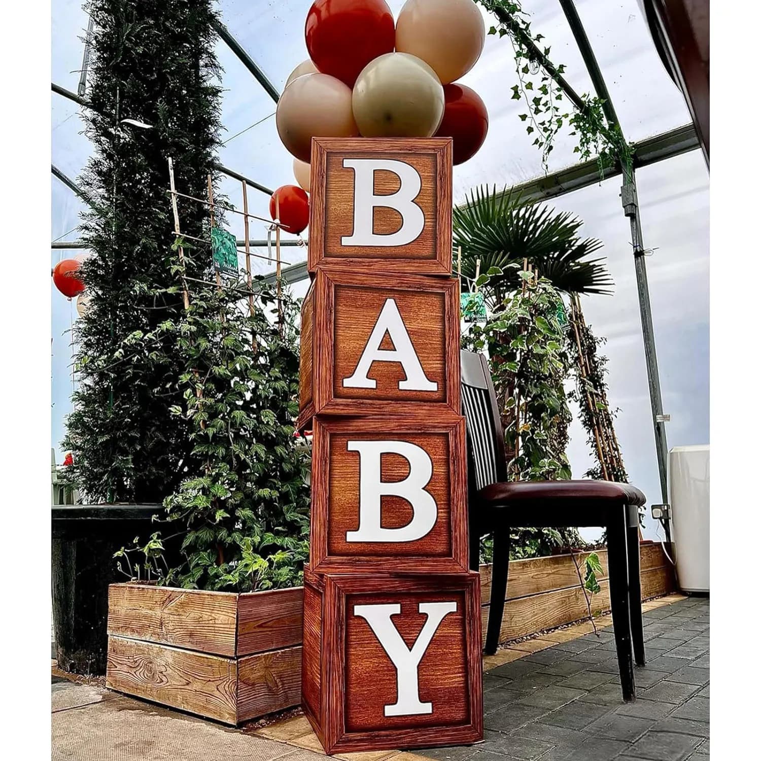 Cajas de bebé de oso de peluche marrón, 4 piezas, bloques de letras para Baby Shower, revelación de género, decoraciones para fiestas
