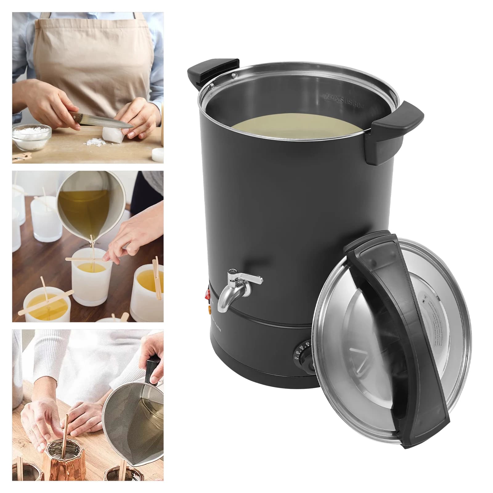 Fundidor de Cera Eléctrico de 12L y 1800w, Horno de Fusión Profesional de Acero Inoxidable para Fabricación de Velas, Hogar, Fábrica, Tienda de