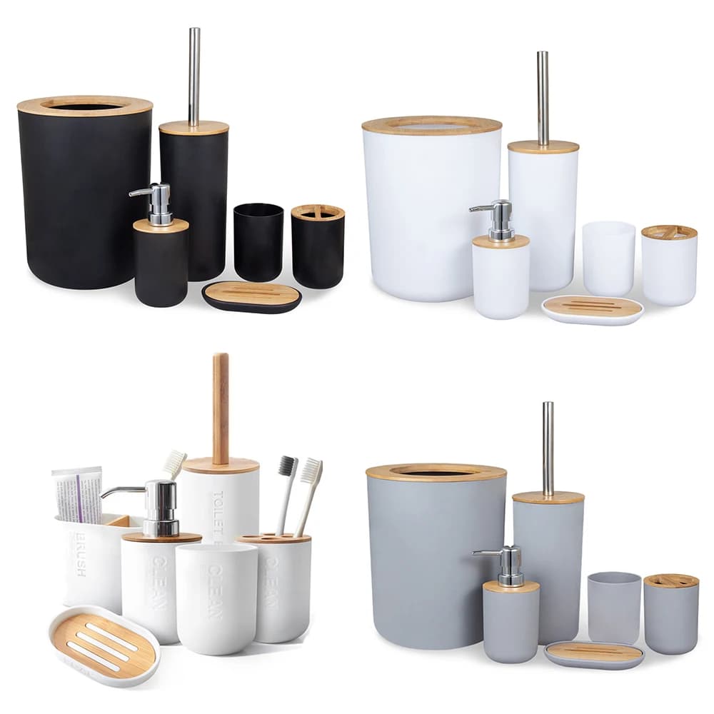 Accesorios de baño, dispensador de jabón, botella, plato, baño, lata de basura, soporte para cepillo de dientes, taza, traje, estante para loción,