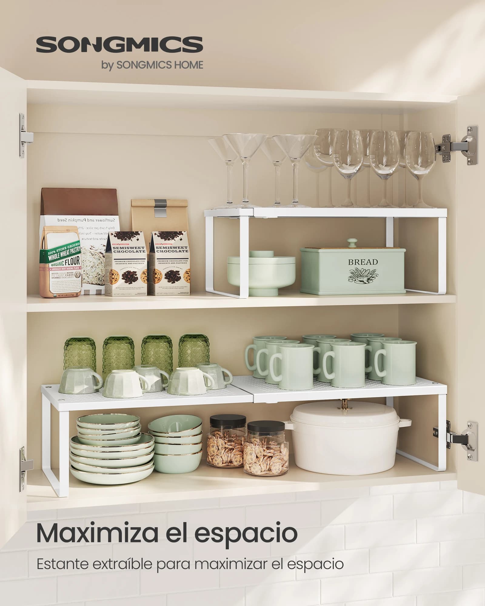 SONGMICS Especiero, Extensible, Organizador de Cocina, Estante de Cocina, Organizador de Armario, Estante Pequeño, Metal, Encimera, Mesa, Zapatero,