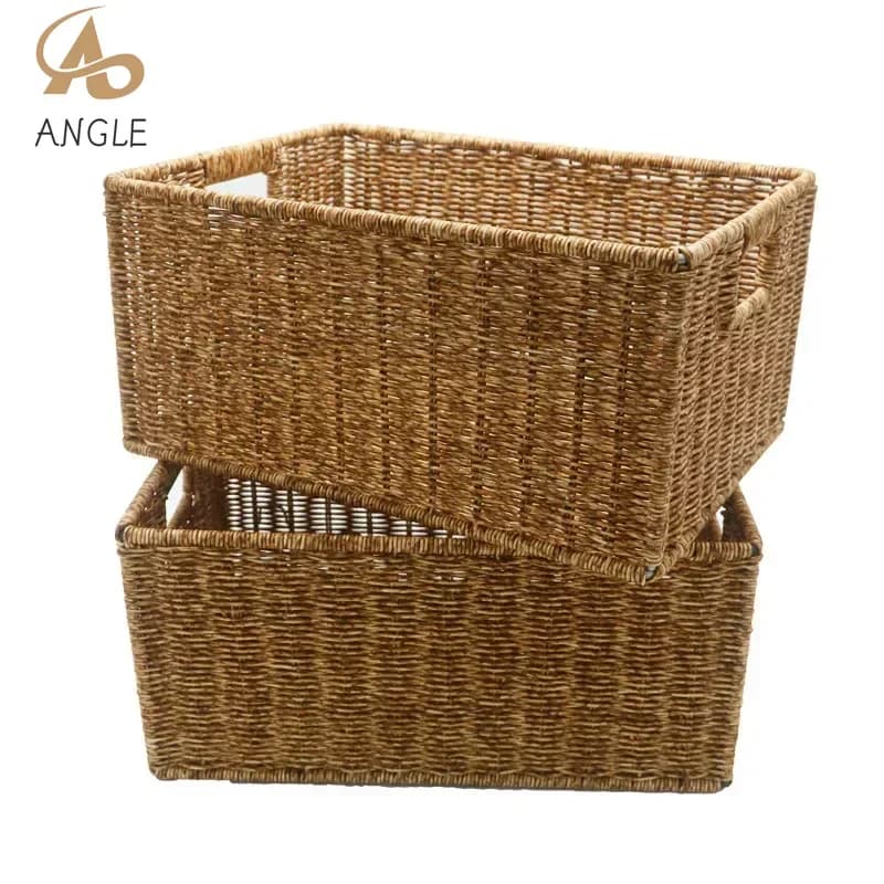 Cesta de Almacenamiento Rectangular de Imitación de Ratán Tejida a Mano, Organizador Multifuncional para Frutas, Aperitivos, Pan, Cosméticos,
