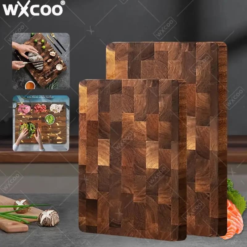 WXCOO Tabla de cortar de madera de Acacia gruesa, tabla de ajedrez de empalme de doble cara antideslizante, madera maciza para cortar frutas y