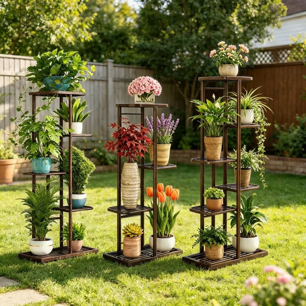 Soporte multifuncional de metal para plantas, estante para flores de 4/5/6 niveles, organizador de macetas, estante de exhibición para decoración de