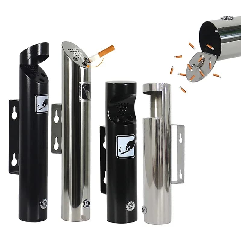 Cenicero montado en la pared con cilindro para exteriores, contenedor de cenizas para cigarrillos de acero inoxidable, Cenicero para Cenicero público