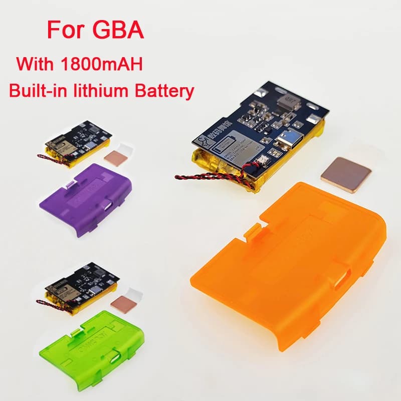 Módulo de batería recargable de iones de litio de 1800mAH USB-C para Game Boy Advance para resaltar GBA con puerto de carga tipo C cubierta de