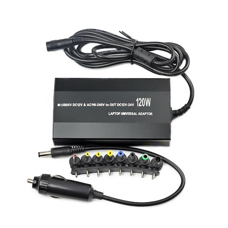 Cargador de Coche Ajustable de 120W, 220v/110v a 12V/15V/16V/18V/19V/20V/22V/24V, Adaptador de Corriente Universal AC/DC, Fuente de Alimentación USB