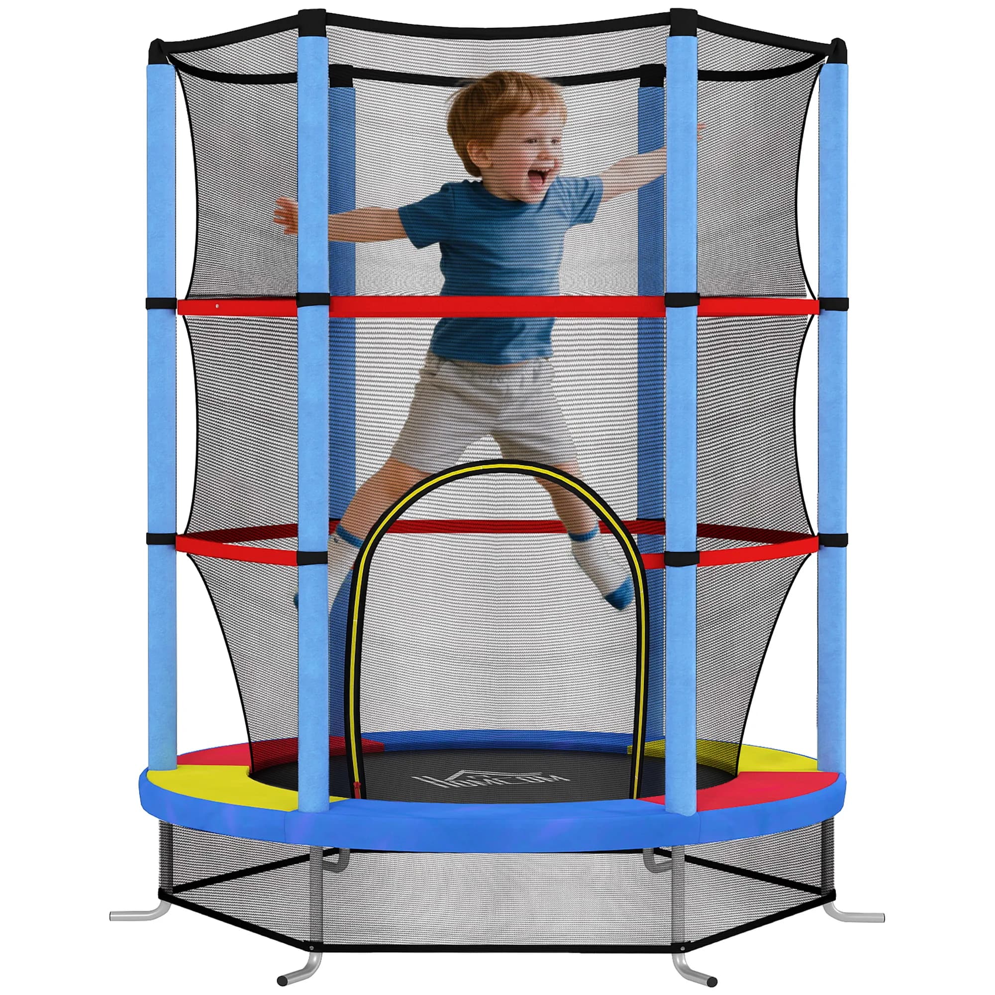 HOMCOM Cama Elástica Infantil Trampolín para Niños de 3-6 Años con Red de Seguridad Carga 45 kg Ø140x190 cm Multicolor
