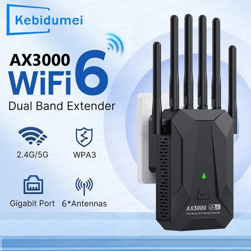 Repetidor WiFi 6 de 3000Mbps, amplificador WIFI Gigabit de 2,4/5Ghz, extensor de red de largo alcance para el hogar/oficina, enchufe UE/EE. UU.,