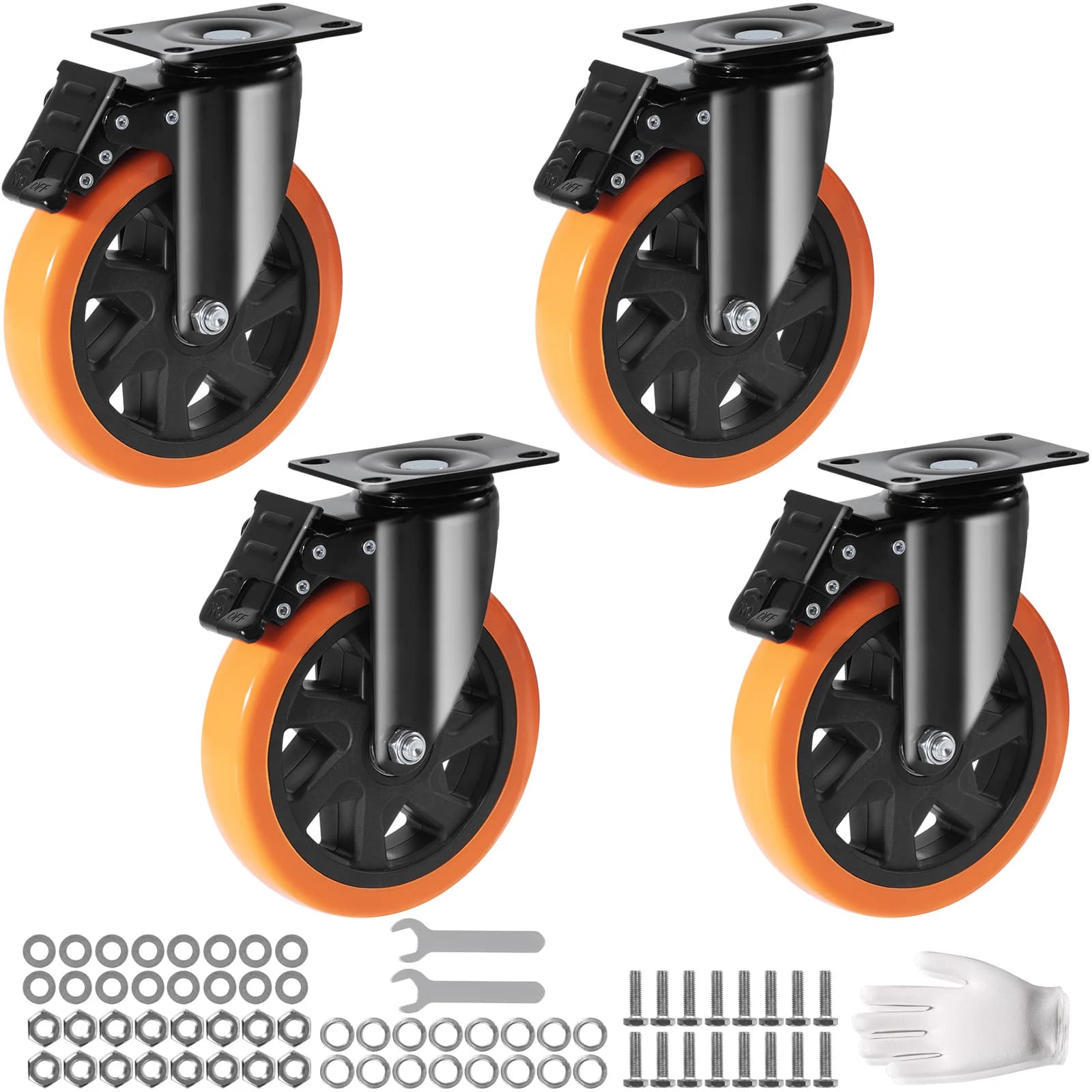 SucceBuy Juego de 4 ruedas giratorias para muebles de PVC de 2-6 pulgadas con cerradura de seguridad A/B sin marcar para banco de trabajo de carrito
