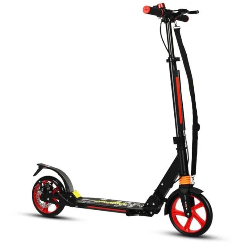 Kickscooter Cityroller con correa de transporte, patinete con altura ajustable, color negro