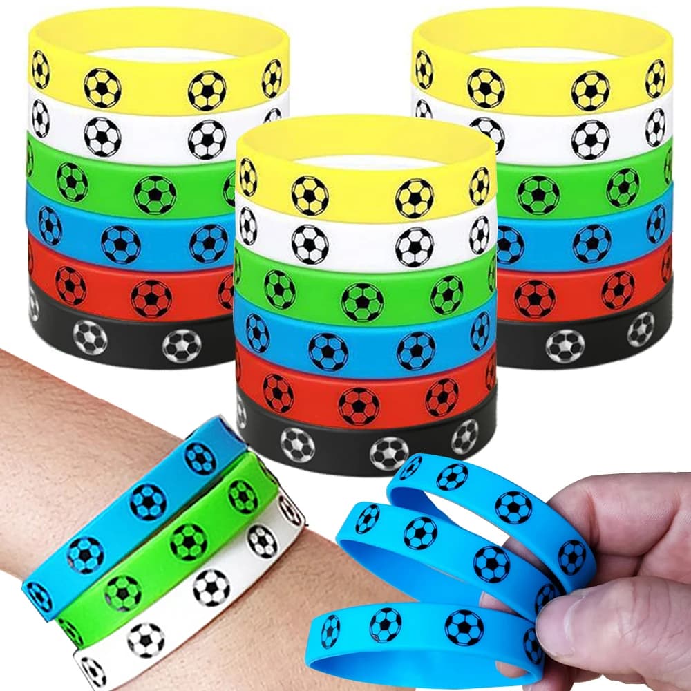 6-42 Uds pulsera de silicona de fútbol 6 diseños pulseras de goma verde negro blanco para eventos deportivos favores de fiesta de cumpleaños de