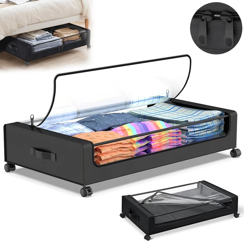 Caja de Almacenamiento Debajo de la Cama con Ruedas, Gran Capacidad, a Prueba de Polvo, Bolsa de Almacenamiento para Ropa y Edredones, Caja