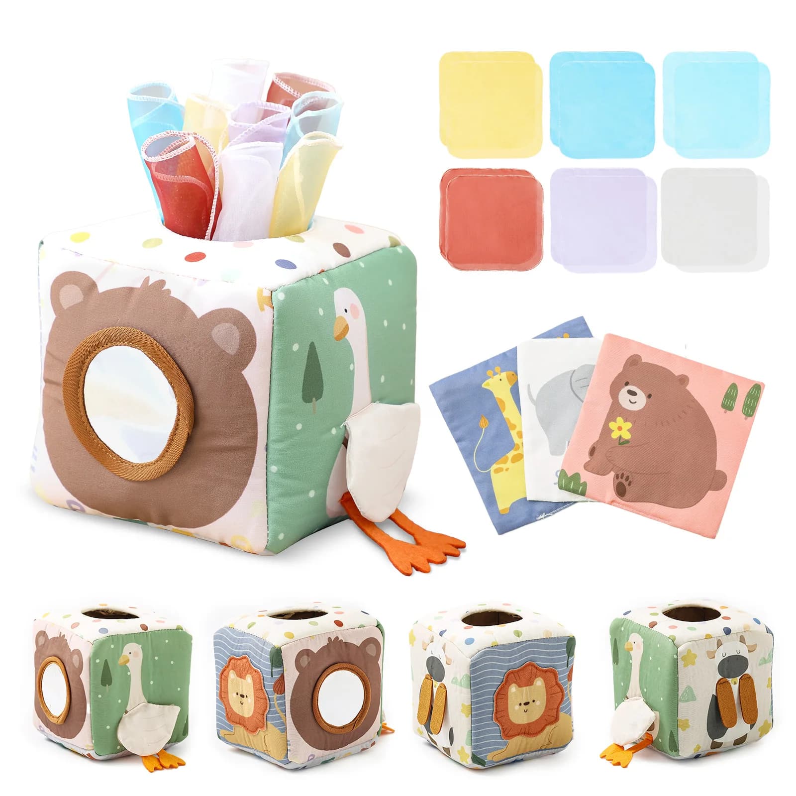 Juguetes Montessori, Caja de Tela Mágica con Animales de Algodón, Juguete de Ejercicio para Dedos para Niños, Tablero de Actividades, Juego