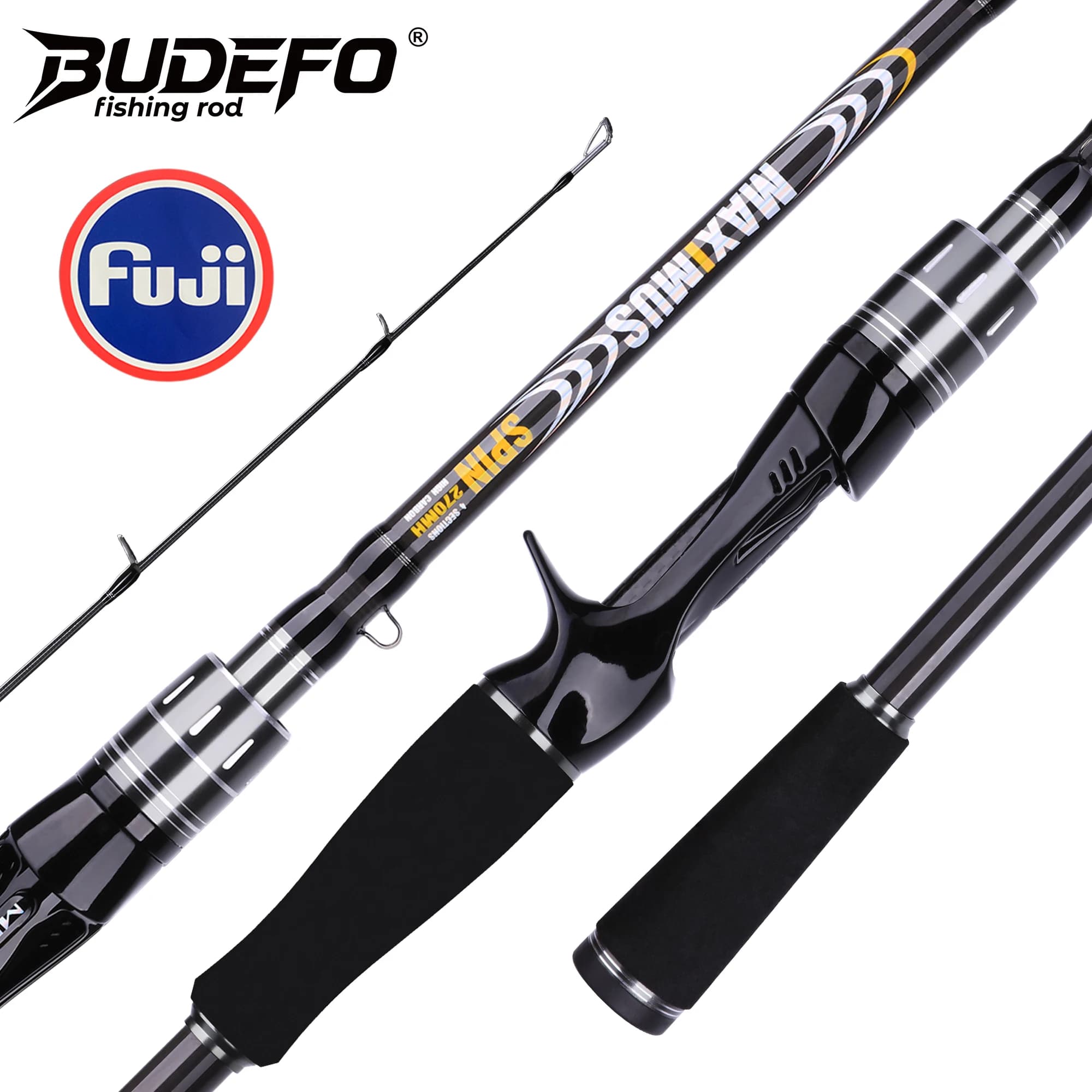Caña de Pescar BUDEFO MAXIMUS, 1.8m 2.4m 3.0m, Carbono 30T, Spinning, Baitcasting, Guías FUJI, Caña de Viaje, 3-50g ML/M/MH