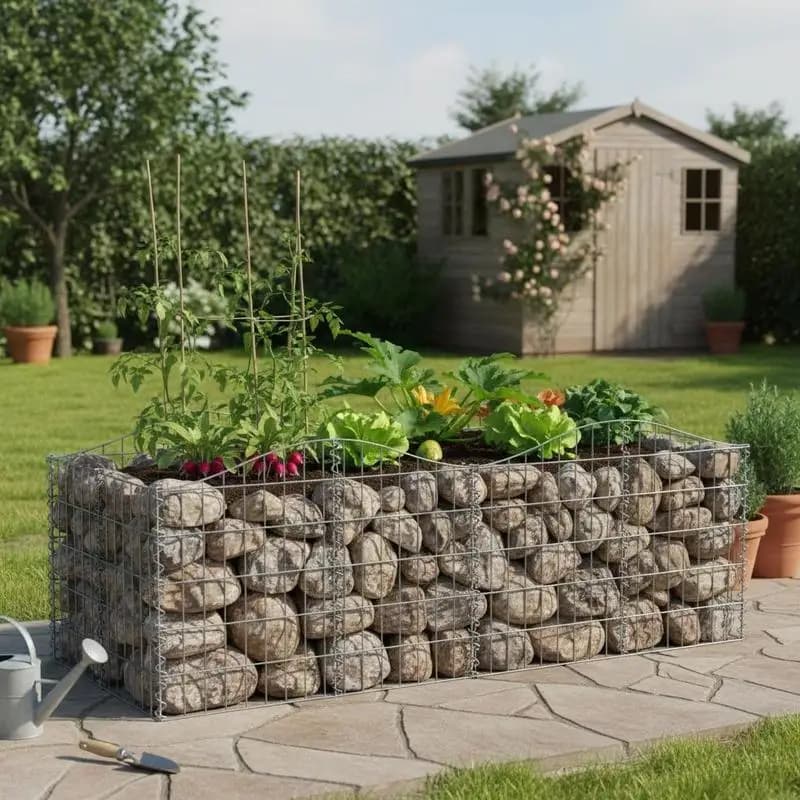 Valla de Gabiones de 200x50x100 cm. Esta cerca de diseño de dragón está hecha de hierro galvanizado y se puede rellenar con piedras o grava. Es una