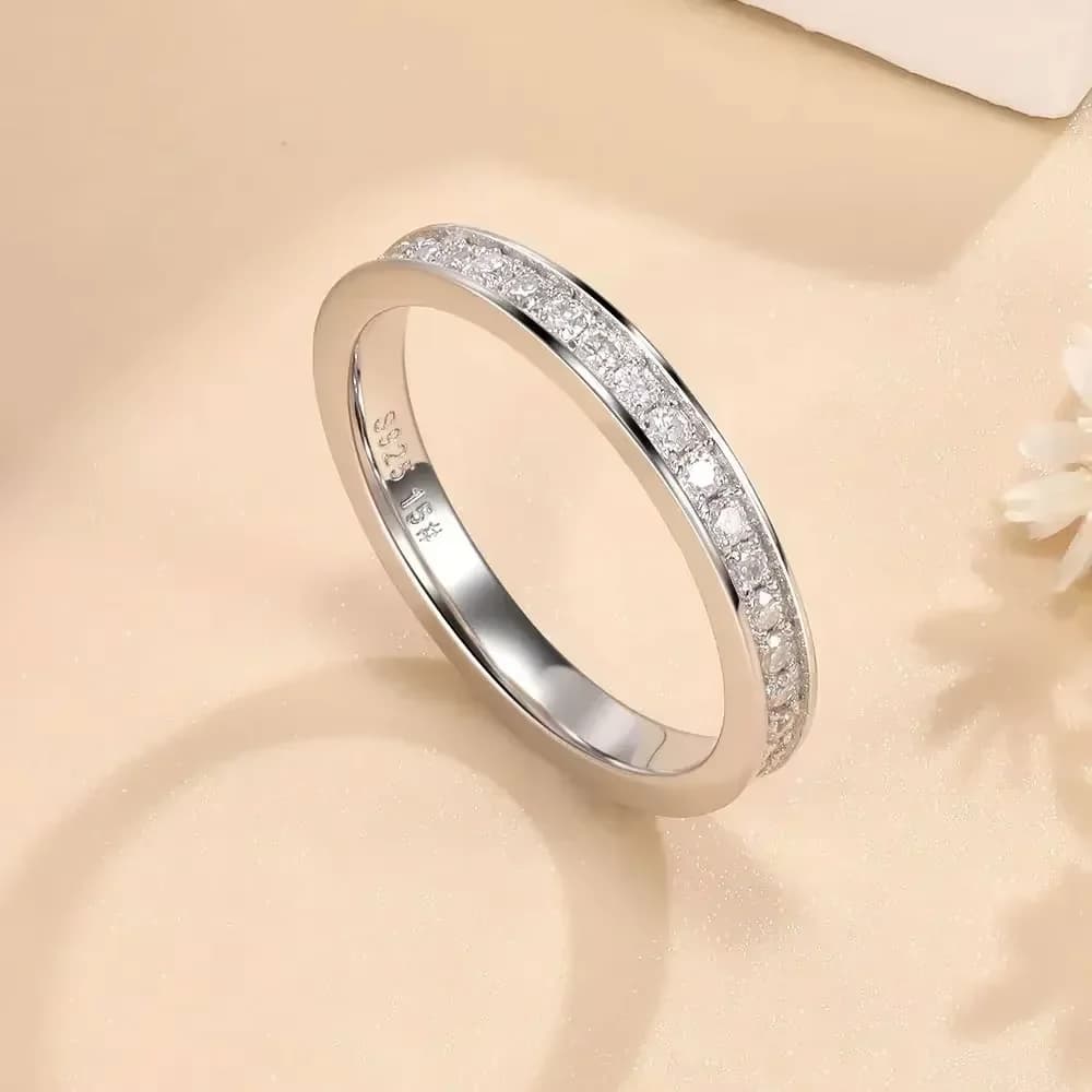 Anillos de moissanita completos de 1,5mm para mujer, banda de boda de eternidad, conjunto de canales de Color D de plata de ley S925, joyería fina de