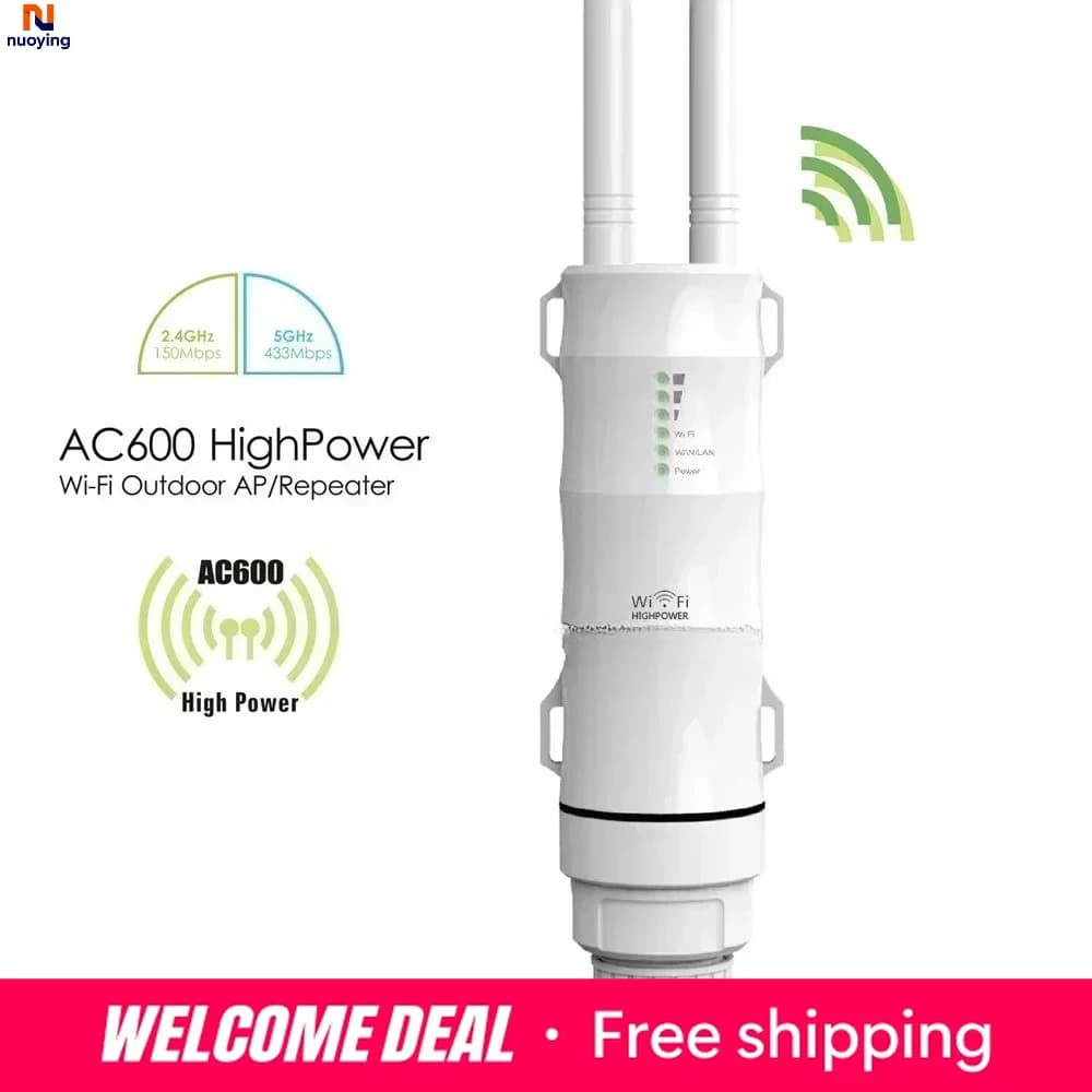 Repetidor WiFi Inalámbrico para Exteriores de Alta Potencia AC600, Router AP de Doble Banda 2.4G+5Ghz, Extensor de Largo Alcance POE con Supresor de