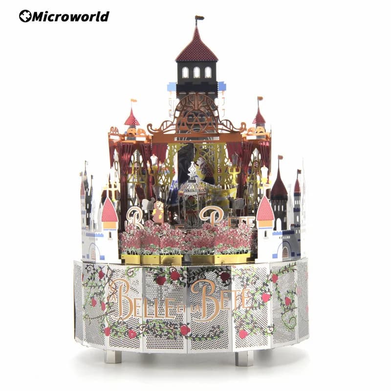 Juegos de rompecabezas de Metal 3D, tema de La Bella y La Bestia, modelos de caja de música giratoria, Kits de luces LED, rompecabezas DIY, juguetes,