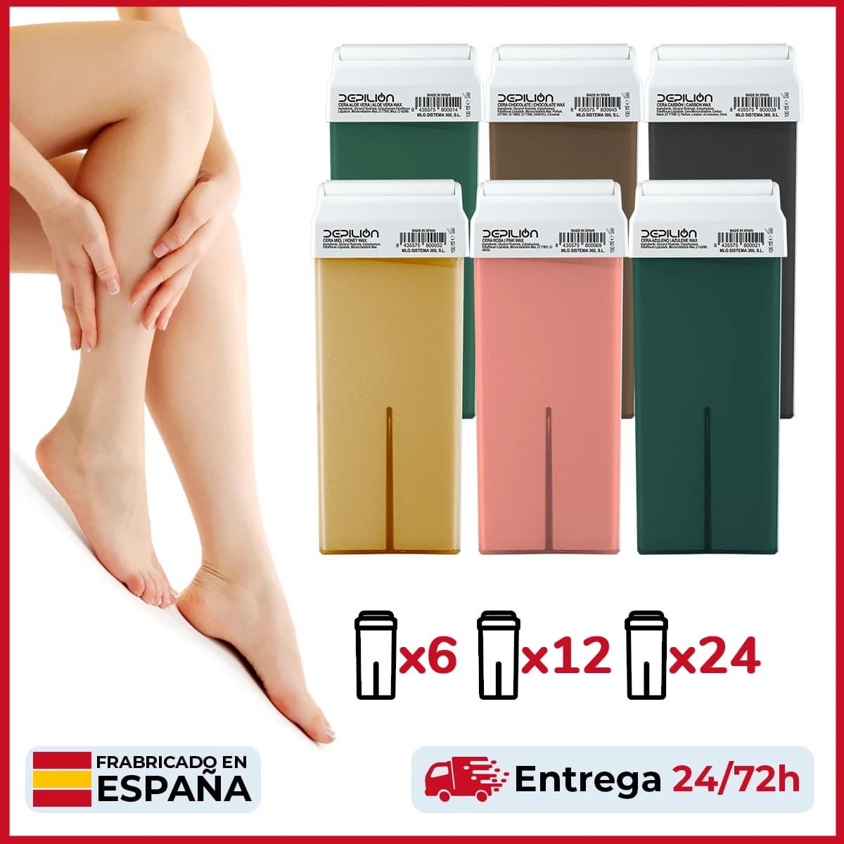 Cera depilatoria Roll On Cartuchos de 100ml |Cera para depilación | Azuleno | Aloe Vera | Rosa | Miel | Chocolate | Carbón  | Cera Roll On |