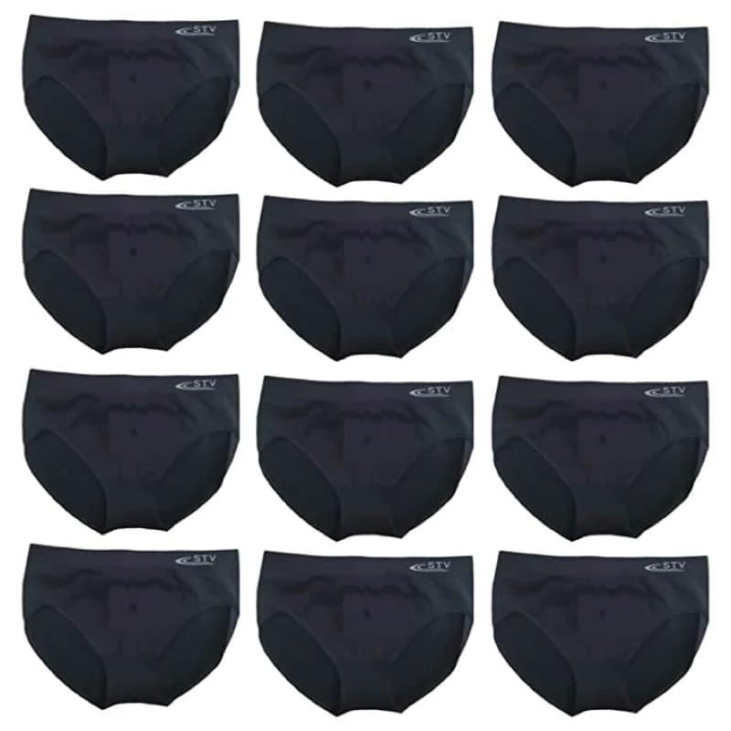 Dacada2005 12 Bragas Negras STV Talla M-L-XL-XXL-3XL-4XL Sin costuras Licra Mujer Ropa Interior Coulote altas buena sujeción