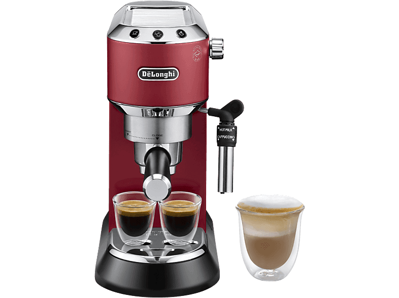 Cafetera express - De'Longhi Dedica EC685.R, 1300 W, 15 bar, Thermoblock, Espresso manual, Función 2 tazas, Rojo