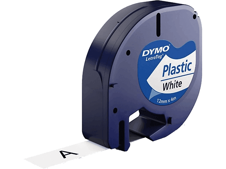 Cinta plástico - Dymo Letratag S0721510, 12 mm x 4 m, Blanco y negro
