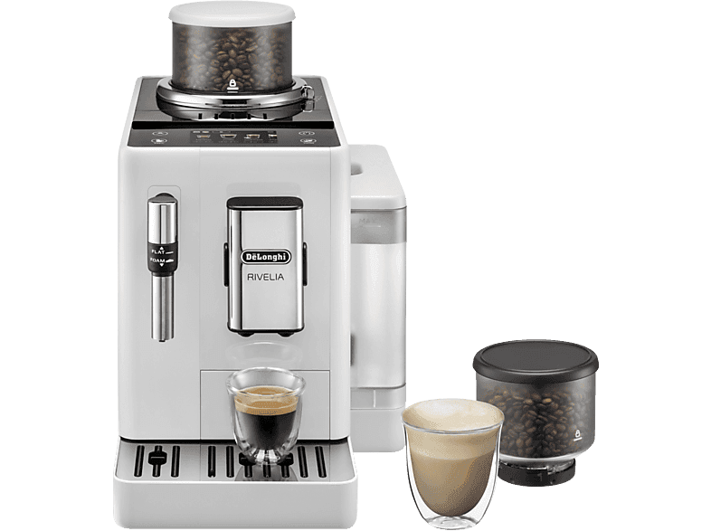 Cafetera superautomática - De'Longhi Rivelia EXAM440.35.W, 1450 W, 19 bar, Molinillo integrado, Espumador leche, Táctil, 4 perfiles, 8 recetas,