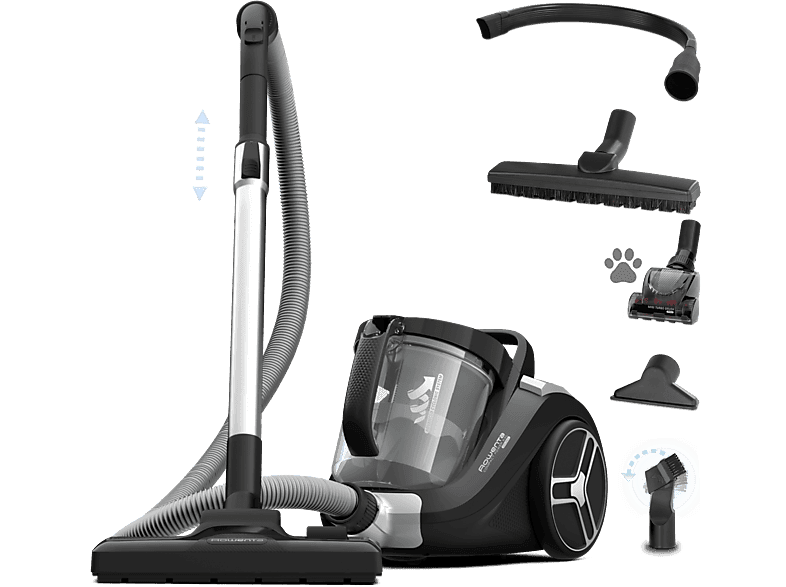 Aspirador sin bolsa - Rowenta Compact Power XXL RO4B75, 900W, 2.5 L, Filtrado Ciclónico 3 niveles, Radio 8.8 m, Kit Limpieza, Especial Mascotas,
