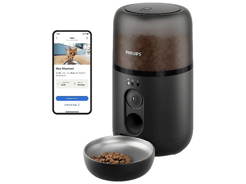Comedero automático inteligente - Philips PAW5320/02, Detección Movimiento, Programación Comidas, Notificación Reposición, Cámara/Audio HD,