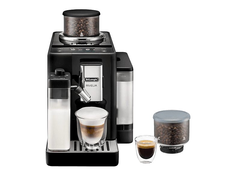Cafetera superautomática - De'Longhi Rivelia EXAM440.55.B, 1450W, 19bar, Molinillo integrado, LatteCremaHot, Depósito leche, Táctil, 16 recetas,
