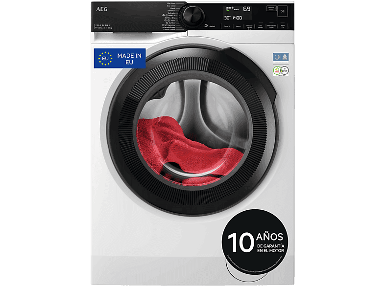Lavadora carga frontal - AEG LFSR7304L4BP, 11 kg, 1400 rpm, 12 programas, Programa Higiene con vapor, Cajón extra largo, Blanco