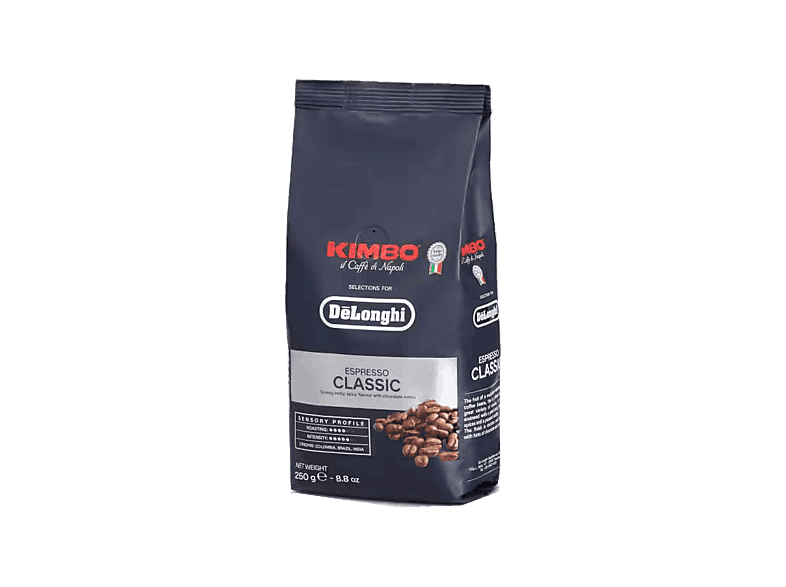 Café en grano - De’Longhi Kimbo Classic, 40% Arábica, 60% Robusta, Espresso 250 gramos