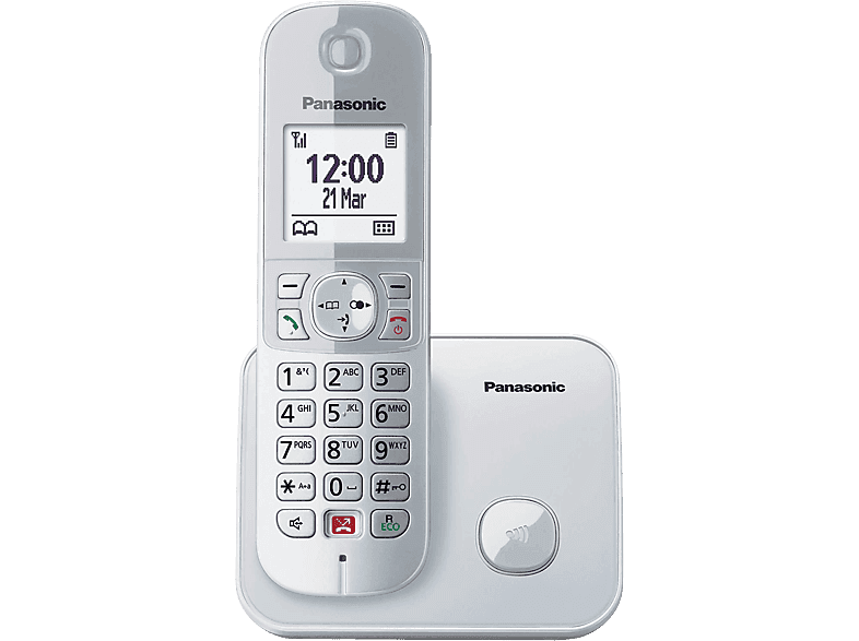 Teléfono - Panasonic KX-TG6851SP, Inalámbrico, Identificación de llamadas, No molestar, Plata + Base