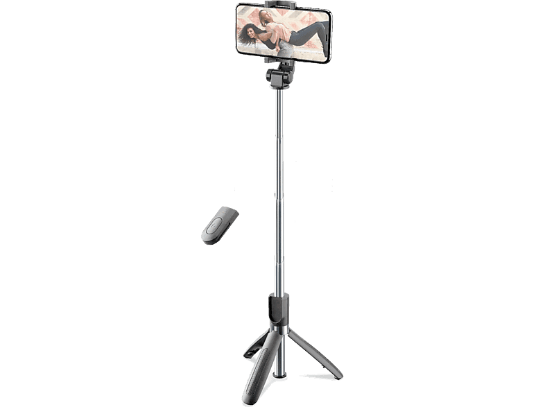 Mini trípode - CellularLine FREEDOM, Unievrsal, Palo de selfie trípode, Bluetooth, Control remoto, 360º, Negro