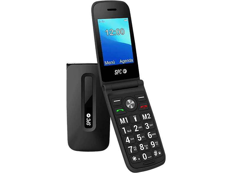 Móvil - SPC Titán, Negro, 800 mAh, 2 GB RAM, 8 días Autonomía, Teclas grandes, Menú sencillo, Conexión USB-C, Ajuste de Volumen inteligente