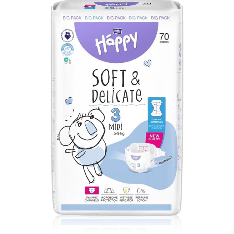 BELLA Baby Happy Soft&Delicate pañales desechables con canales Midi 5-9 kg 70 ud