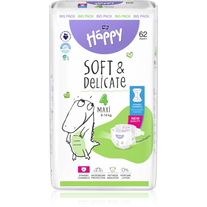 BELLA Baby Happy Soft&Delicate pañales desechables con canales Maxi 8-14 kg 62 ud